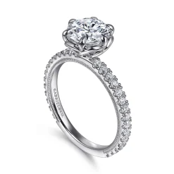 Discount Gabriel & Co. Lida - 14K White Gold Bezel Prong Round Diamond Engagement Ring