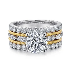 Sale Gabriel & Co. Lilith - 14K White-Yellow Gold Round Diamond Engagement Ring