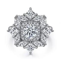 Best Gabriel & Co. Lincoln - 14K White Gold Fancy halo Round Diamond Engagement Ring