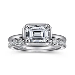 Outlet Gabriel & Co. Linen - 14K White Gold East West and Bezel Prong Emerald Cut Diamond Engagement Ring