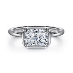 Outlet Gabriel & Co. Linen - 14K White Gold East West and Bezel Prong Radiant Cut Diamond Engagement Ring