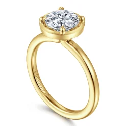 Clearance Gabriel & Co. Linen - 14K Yellow Gold Bezel Prong Round Diamond Engagement Ring