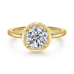 Clearance Gabriel & Co. Linen - 14K Yellow Gold Bezel Prong Round Diamond Engagement Ring