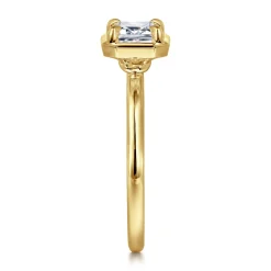Clearance Gabriel & Co. Linen - 14K Yellow Gold East West and Bezel Prong Emerald Cut Diamond Engagement Ring