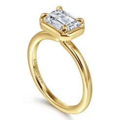 Clearance Gabriel & Co. Linen - 14K Yellow Gold East West and Bezel Prong Emerald Cut Diamond Engagement Ring