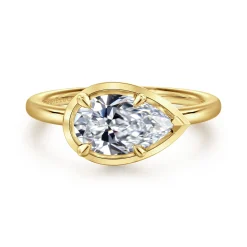 Outlet Gabriel & Co. Linen - 14K Yellow Gold East West and Bezel Prong Pear Shape Diamond Engagement Ring