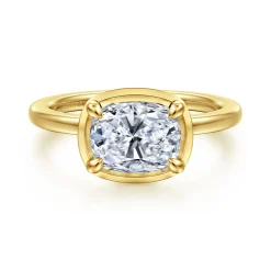 Clearance Gabriel & Co. Linen - 14K Yellow Gold East West and Bezel Prong Elongated Cushion Diamond Engagement Ring