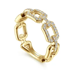 New Gabriel & Co. Link Chain Ring 14K Yellow Gold Diamond 0.35ct