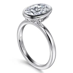 Outlet Gabriel & Co. Linny - 14K White Gold Oval Bezel Set Diamond Engagement Ring