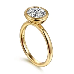 Clearance Gabriel & Co. Linny - 14K Yellow Gold Bezel Set Round Diamond Engagement Ring