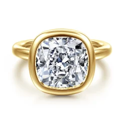 New Gabriel & Co. Linny - 14K Yellow Gold Cushion Cut Bezel Set Diamond Engagement Ring