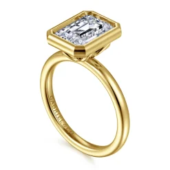 Clearance Gabriel & Co. Linny - 14K Yellow Gold Emerald Cut Bezel Set Diamond Engagement Ring