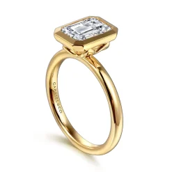 Hot Gabriel & Co. Linny - 14K Yellow Gold Emerald Cut Bezel Set Diamond Engagement Ring