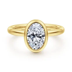 Best Gabriel & Co. Linny - 14K Yellow Gold Oval Bezel Set Diamond Engagement Ring