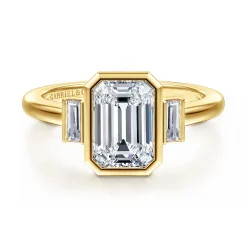 Gabriel & Co. Liora - 14K Yellow Gold Emerald Cut Three Stone Bezel Set Diamond Engagement Ring