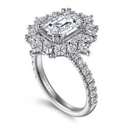 Discount Gabriel & Co. Lisette - 14K White Gold Fancy Halo Emerald Cut Diamond Engagement Ring