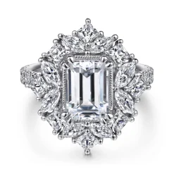 Discount Gabriel & Co. Lisette - 14K White Gold Fancy Halo Emerald Cut Diamond Engagement Ring
