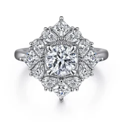 Clearance Gabriel & Co. Liv - 14K White Gold Fancy Halo Round Diamond Engagement Ring