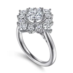 Clearance Gabriel & Co. Liv - 14K White Gold Fancy Halo Round Diamond Engagement Ring