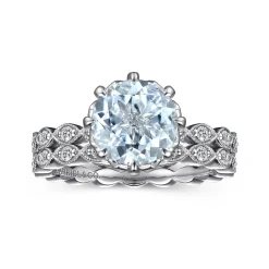 Gabriel & Co. Liza - Vintage Inspired 14K White Gold Aquamarine and Diamond Engagement Ring