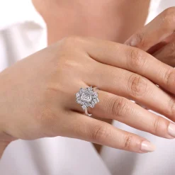 Sale Gabriel & Co. Lois - 14K White Gold Fancy Halo Emerald Cut Diamond Engagement Ring