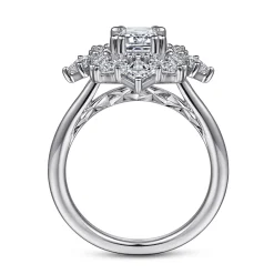 Sale Gabriel & Co. Lois - 14K White Gold Fancy Halo Emerald Cut Diamond Engagement Ring