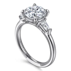 Hot Gabriel & Co. Louann - 14K White Gold Round Three Stone Diamond Engagement Ring