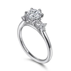 New Gabriel & Co. Louise - 14K White Gold Three Stone Cluster Round Diamond Engagement Ring