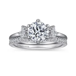 New Gabriel & Co. Louise - 14K White Gold Three Stone Cluster Round Diamond Engagement Ring