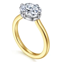 Discount Gabriel & Co. Lou - 14K White-Yellow Gold East West Elongated Cushion Compass Prong Solitaire Diamond Engagement Ring