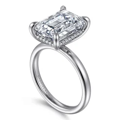 Best Gabriel & Co. Lua - 14K White Gold Hidden Halo Emerald Cut Diamond Engagement Ring