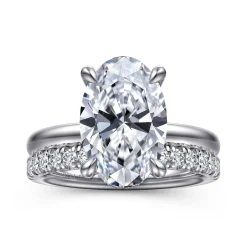 Clearance Gabriel & Co. Lua - 14K White Gold Hidden Halo Oval Diamond Engagement Ring