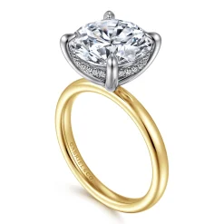 New Gabriel & Co. Lua - 14K White-Yellow Gold Hidden Halo Round Diamond Engagement Ring