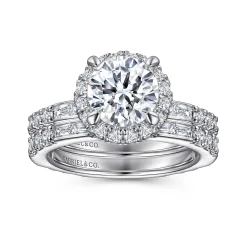 Hot Gabriel & Co. Luce - 14K White Gold Round Halo Diamond Channel Set Engagement Ring
