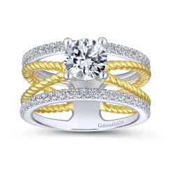 Outlet Gabriel & Co. Lucinda - 14K White-Yellow Gold Free Form Round Diamond Engagement Ring