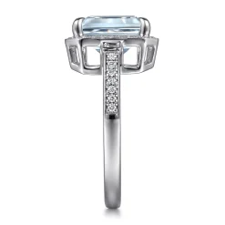 Clearance Gabriel & Co. Luiza - 14K White Gold Emerald Three Stone Halo Aquamarine and Diamond Engagement Ring