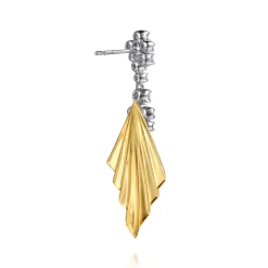 New Gabriel & Co. Lumiere - 14K White Yellow Gold Diamond and Diamond Cut Stud Drop Earrings