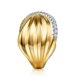 Sale Gabriel & Co. Lumiere - 14K Yellow Gold Diamond and Diamond Cut Criss Cross Ring