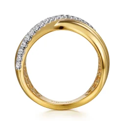 Sale Gabriel & Co. Lumiere - 14K Yellow Gold Diamond and Diamond Cut Criss Cross Ring