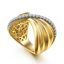 Sale Gabriel & Co. Lumiere - 14K Yellow Gold Diamond and Diamond Cut Criss Cross Ring