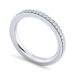 New Gabriel & Co. Lumierre - 14K White Gold Channel Prong Diamond Anniversary Band with Milgrain - 0.25 ct