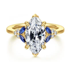 Best Gabriel & Co. Lunara - 14K Yellow Gold Marquise Shape Sapphire and Diamond Engagement Ring