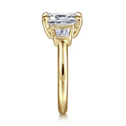 New Gabriel & Co. Lyon - 14K Yellow Gold Radiant Cut Three Stone Diamond Engagement Ring