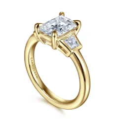 New Gabriel & Co. Lyon - 14K Yellow Gold Radiant Cut Three Stone Diamond Engagement Ring