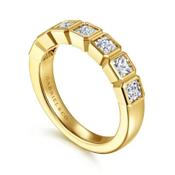 Sale Gabriel & Co. Lyricah - 14K Yellow Gold 7 Stone Bezel Princess Cut Diamond Anniversary Band - 1.2 ct