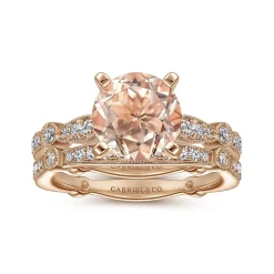 Online Gabriel & Co. Mabel - Vintage Inspired 14K Rose Gold Round Morganite and Diamond Engagement Ring