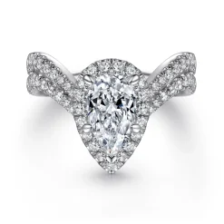 Best Gabriel & Co. Madeleine - 14K White Gold Pear Shape Halo Diamond Engagement Ring