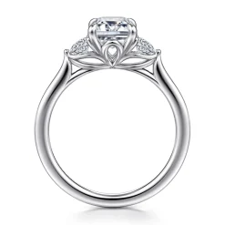 Best Gabriel & Co. Madison - 14K White Gold Emerald Cut Three Stone Lotus Diamond Engagement Ring