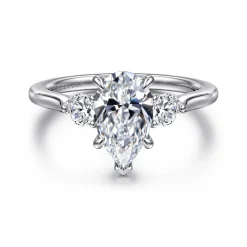 Gabriel & Co. Madison - 14K White Gold Pear Shape Three Stone Lotus Diamond Engagement Ring