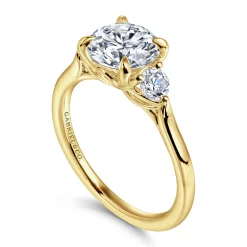 Gabriel & Co. Madison - 14K Yellow Gold Round Three Stone Lotus Diamond Engagement Ring